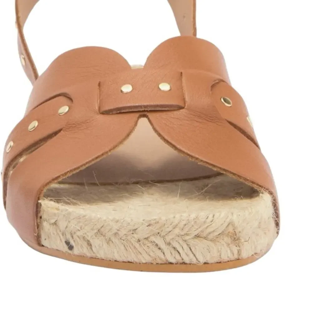Bruno Magli Perla Cognac Brown Leather Sandals Gold Studded NWTS NIB size 10